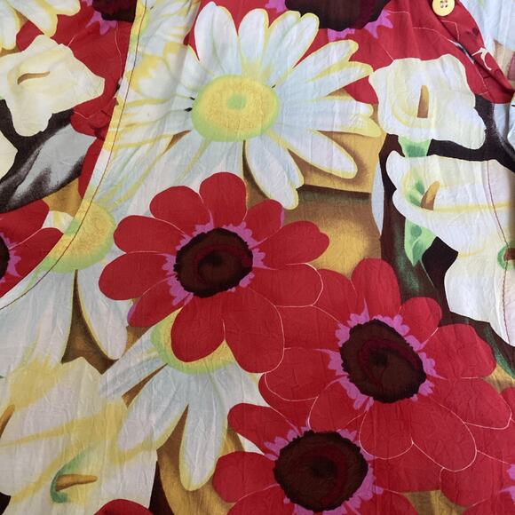 Vintage 90s Jams World All Over Print Daisy Floral Button Down Top Shirt Red XL - Picture 4 of 6